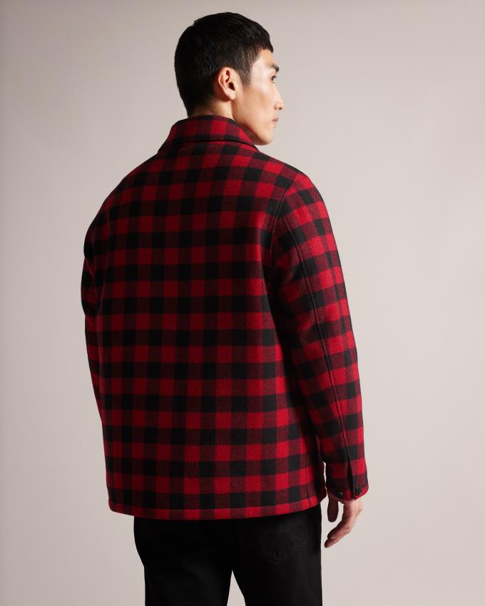 Chemises Ted Baker Check Wool Overshirt Rouge Homme | VTP-52618451